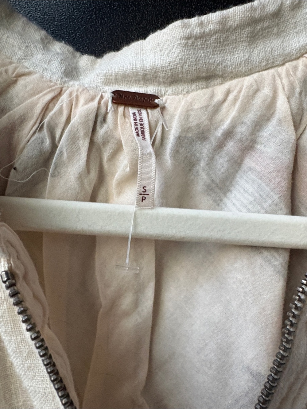 Free People Cream Plaid Zip-Front Bomber with Rust & Gray Stripes - Picture 4 of 6